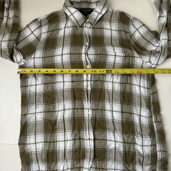 Banana Republic Factory Green/White Plaid Boyfriend Fit Button Down Pocket Small - Picture 4 of 11